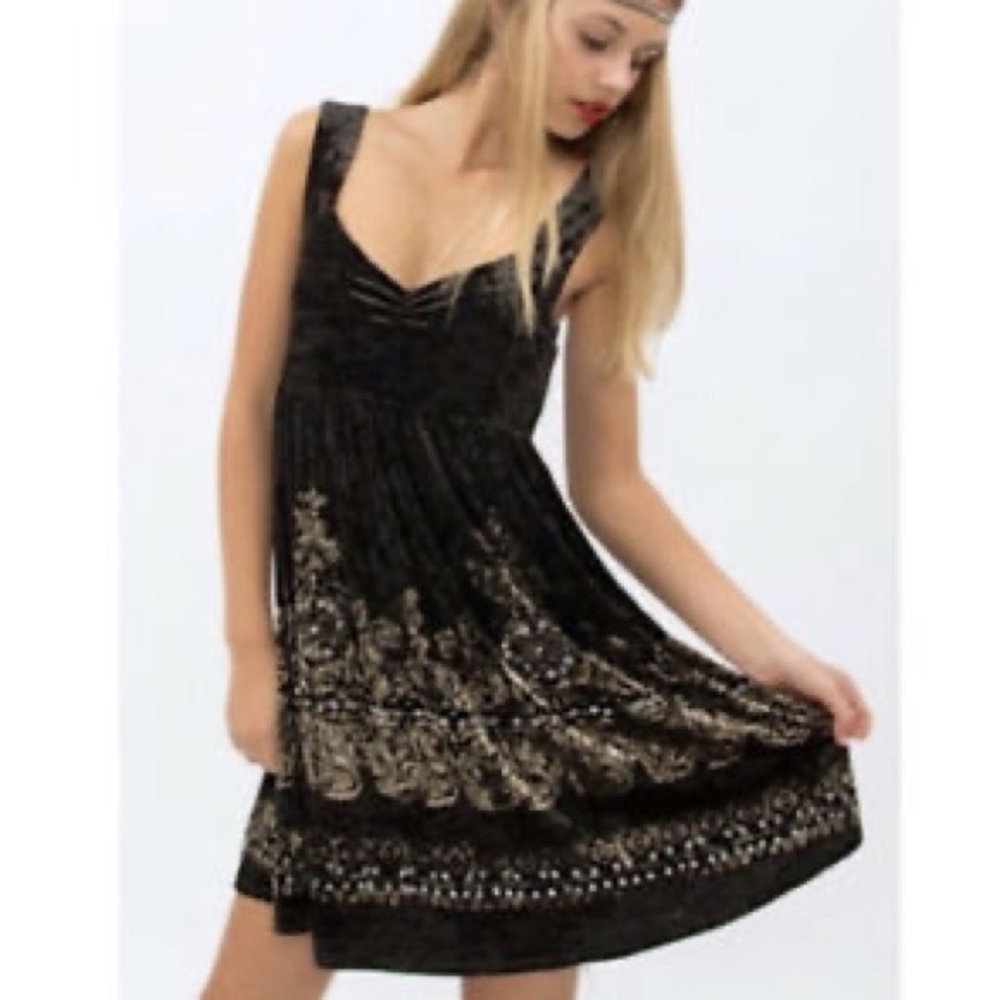 Free People Black Velvet Dress with Sequins